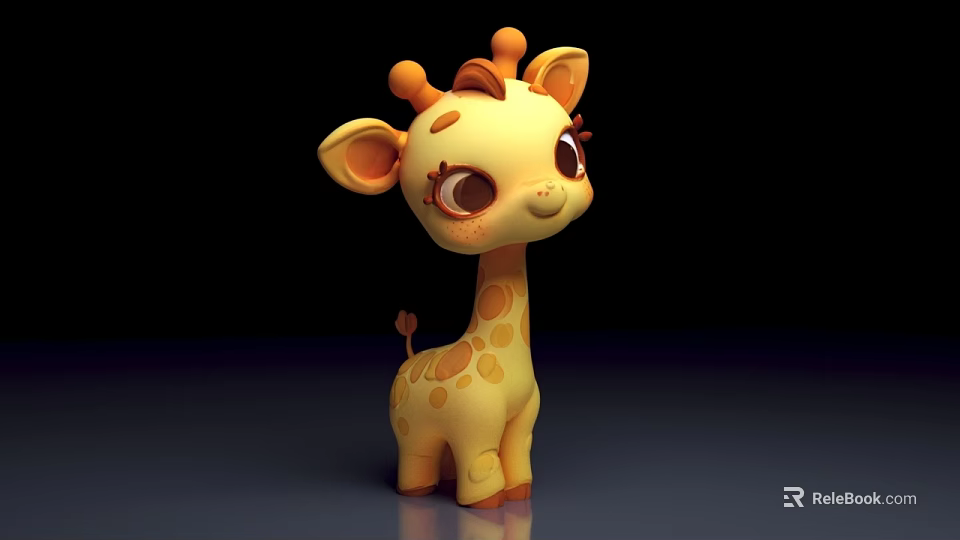 Cute Yellow Cartoon Giraffe Toy With Big Ears And Brown Spots 3d model 