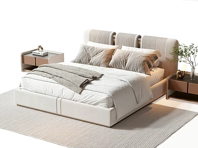 Modern Light Luxury Upholstered Double Bed With Soft Bedding Pillows And Matching Storage Nightstands 3d model