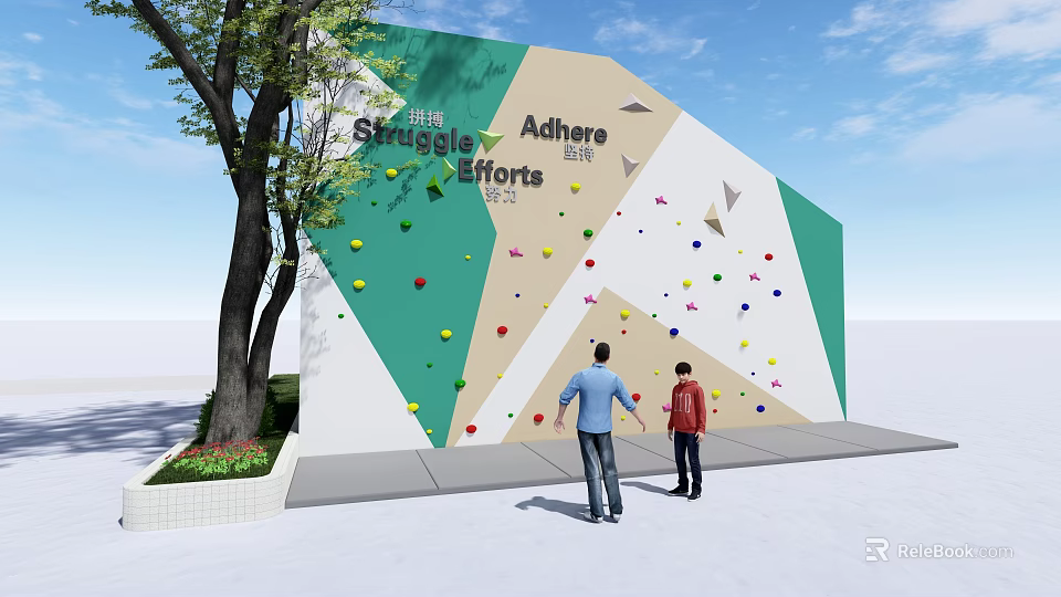 Inflatable Climbing Wall Featuring Colorful Holds Outdoor With People Tree And Blue Sky 3d model 