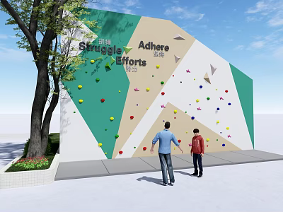 Inflatable Climbing Wall Featuring Colorful Holds Outdoor With People Tree And Blue Sky 3d model