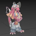Cute Pink Dragon Character Wearing Blue Hat Holding Glowing Bottle With Scroll