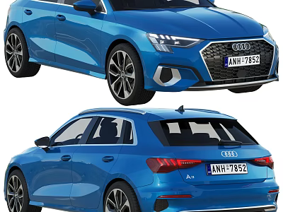 Blue Audi A3 Hatchback Front And Rear Views 3d model