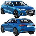 Blue Audi A3 Hatchback Front And Rear Views 3d model
