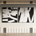Black and White Abstract Paintings On White Panel Wall With Decorative Frame 3d model