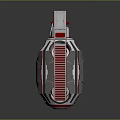 Modern Grenade Weapon Design With Silver Metal Body Red Strap And Circular Components 3d model