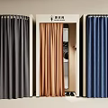 Clothing Store Fitting Rooms With Gray Orange Blue Colored Curtains
