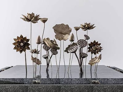 Metal Lotus Lily Pad Seed Pod Ornament Set For Artistic Home Decor 3d model