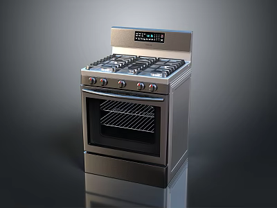 Stainless Steel Gas Stove Oven With Modern Design Digital Display And Glass Door 3d model