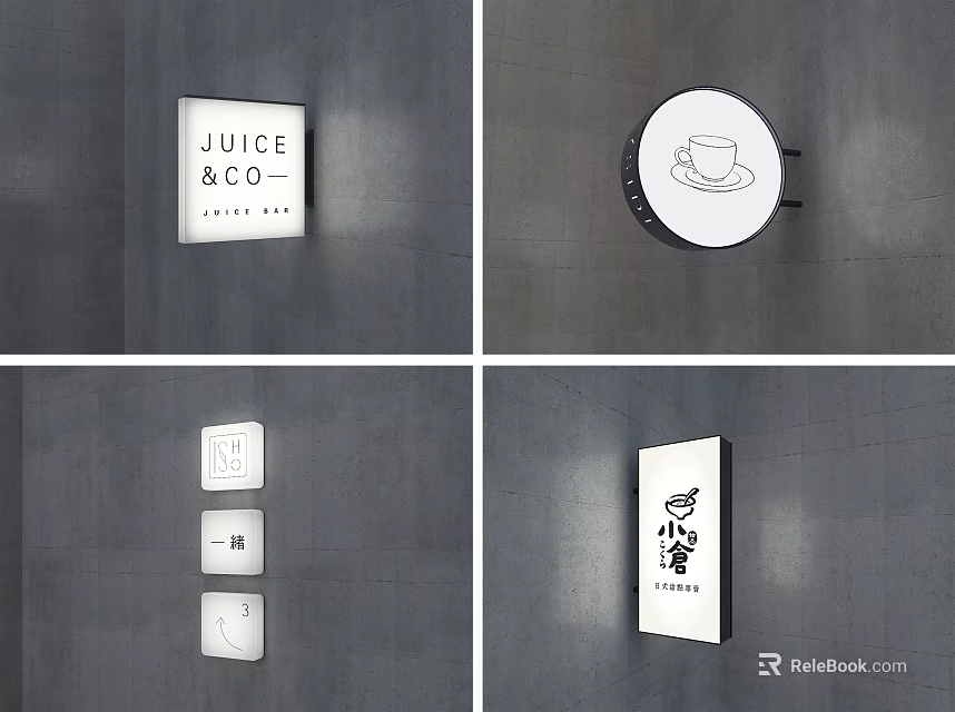 Creative Commercial Signboard Designs with Text Graphics and Various Shapes 3d model 