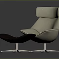 Modern Light Colored Leather Lounge Chair with Dark Ottoman and Metal Star Base Design