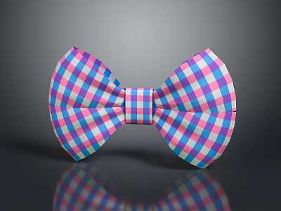 Stylish Pink And Blue Plaid Bow Tie Fashionable Clothing Accessory For Formal Outfits 3d model