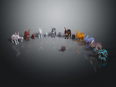 Animal Characters and Various Creatures Standing in Circle With Central Small Figure 3d model