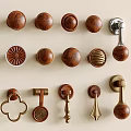 Assorted Cabinet Handles and Knobs in Wooden and Metal with Various Decorative Styles