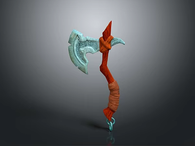 Mythical Battle Axe With Blue Bladed Head And Red Wrapped Handle Design 3d model