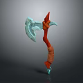 Mythical Battle Axe With Blue Bladed Head And Red Wrapped Handle Design