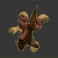 3D Rendered Fantasy Creature With Pink Body Brown Mane And Sharp Claws In Crouching Pose