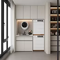 Home Balcony Modern Design With Washing Machine Dryer Storage Cabinets Sink And Potted Plants