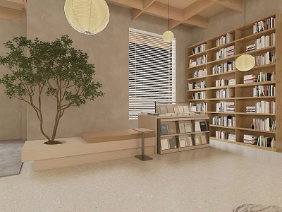 Minimalist Interior Design For Book Space With Bookshelves And Plant 3d model