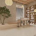 Minimalist Interior Design For Book Space With Bookshelves And Plant