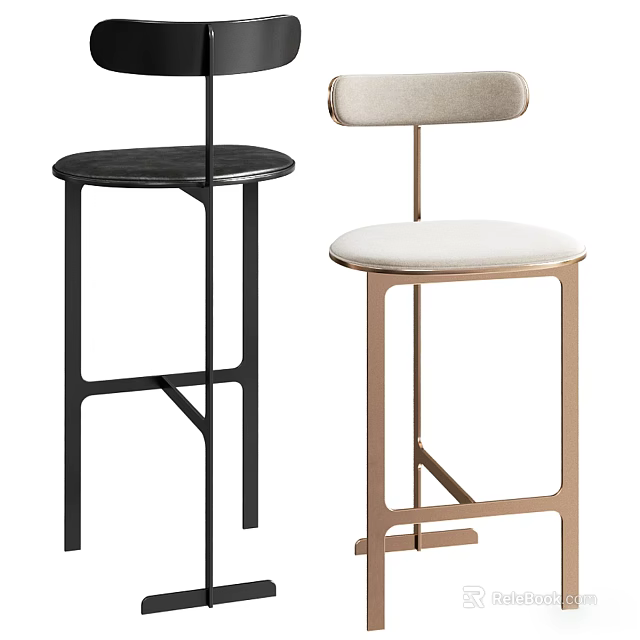 Modern Bar Stools With Black And Gold Metal Frames Beige Upholstered Seats And Backrests 3d model 