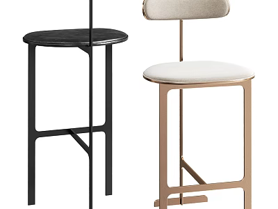 Modern Bar Stools With Black And Gold Metal Frames Beige Upholstered Seats And Backrests 3d model