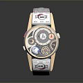 Stylish Wristwatch With Gray Leather Strap And Golden Round Dial Design