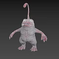 Fantasy Alien Creature 3D Model With Large Eyes Open Mouth And Tentacle Head