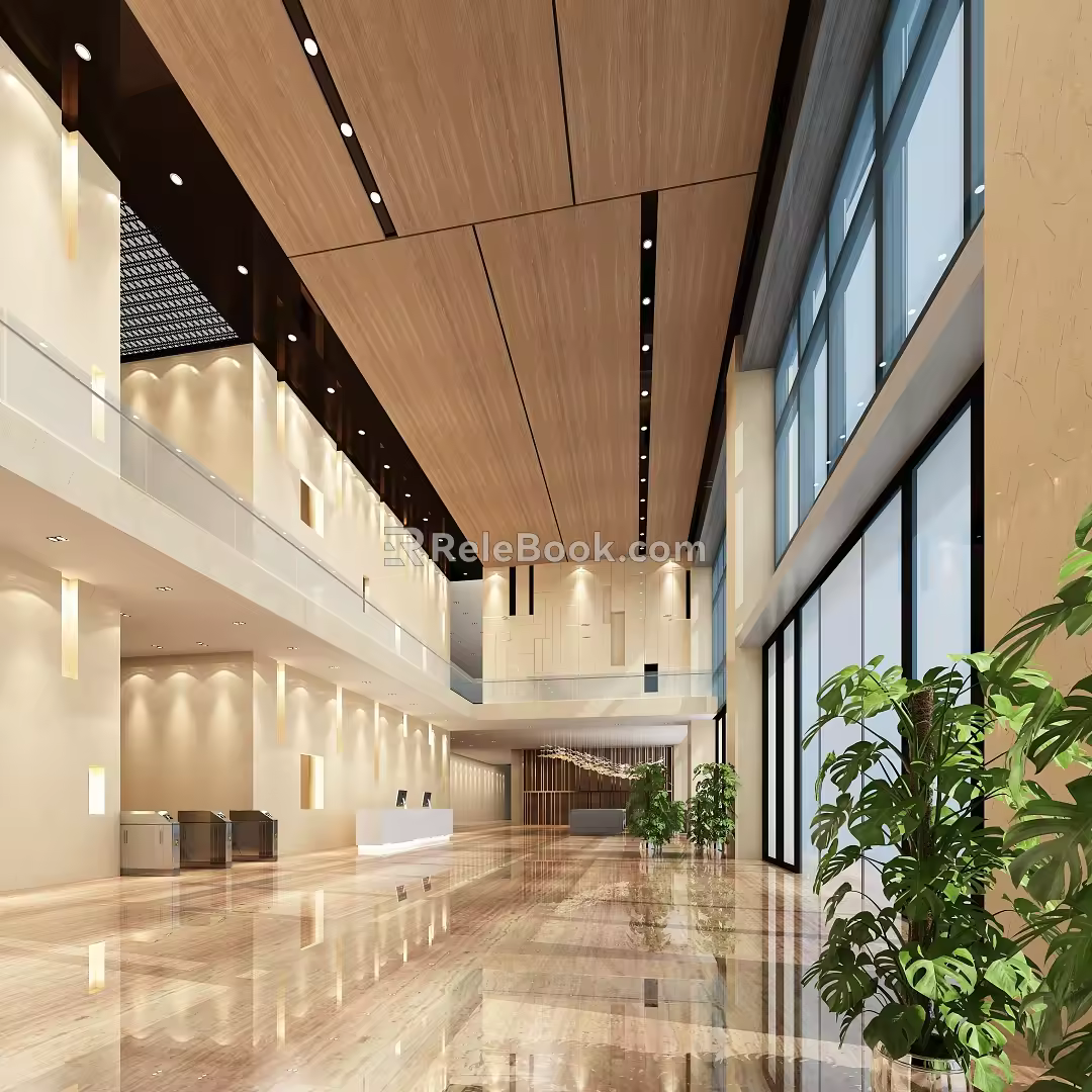 Office building lobby company lobby pick empty lobby security gate 3d model