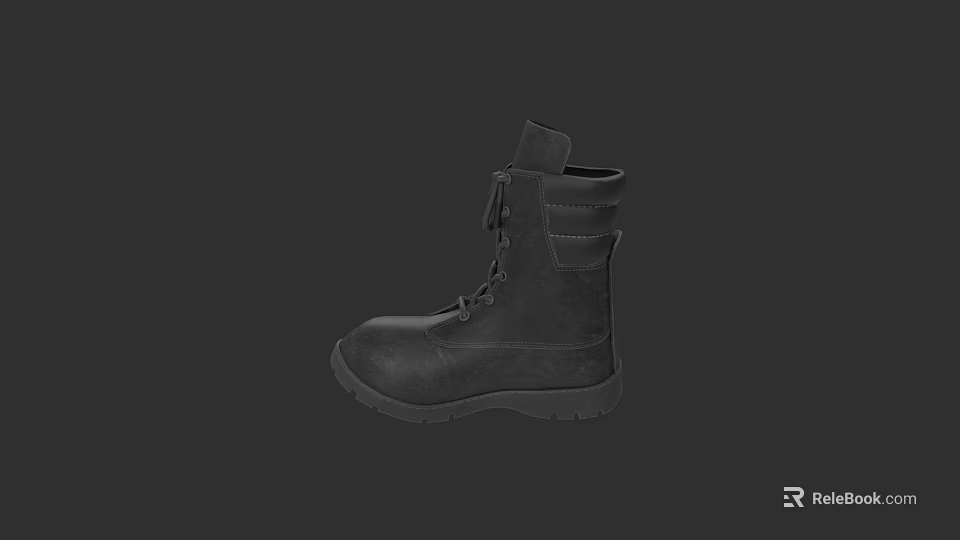 Black Military Style Boots With High Ankle Design And Lace Up Closure 3d model 