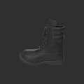 Black Military Style Boots With High Ankle Design And Lace Up Closure