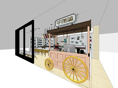 Vintage Hair Beauty Salon Interior Design With Wheeled Reception Counter And Display Cabinets 3d model
