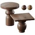 Modern Wooden Sofa Coffee Table Set With Round And Square Tables And Spherical Bases