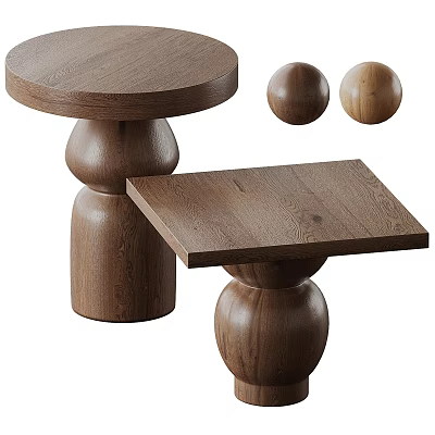 Modern Wooden Sofa Coffee Table Set With Round And Square Tables And Spherical Bases 3d model