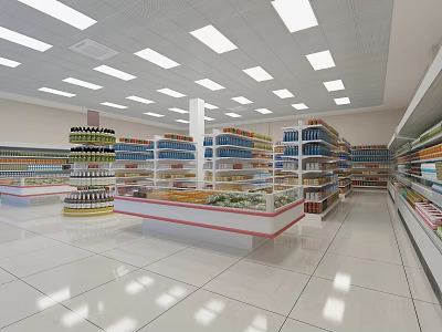 Supermarket Department Store Interior With Well Arranged Shelves And Various Products 3d model