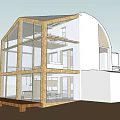 Modern Detached Villa Featuring Curved Roof Large Glass Windows Wooden Elements And Lawn Terrace