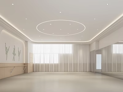 Spacious Dance Studio With Natural Light Mirrors And Dance Figures 3d model