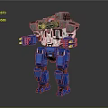 Mechanical Battle Mech Robot With Blue Legs Gray Torso And Armored Weapon Systems