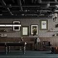 Billiard Room Interior With Vintage Decor Industrial Pipes And Leather Sofas