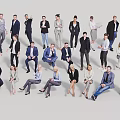 Group of Business People Standing and Sitting Together Against Gray Background