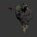 Fantasy Game and Movie Character With Mechanical Head Purple Crystals And Rock Base