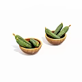 Fresh Green Cucumbers Placed In Two Small Wooden Bowls On White Background