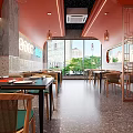 Hotpot Restaurant Interior With Red Walls Neon Signs Open Layout Chinese Screens And City View