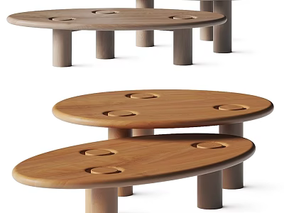 Wooden Round and Oval Tables Featuring Small Holes and Column Legs Design 3d model