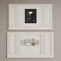 Decorative Paneled Wall Design With Framed Artwork Photo Frames And Clock 3d model