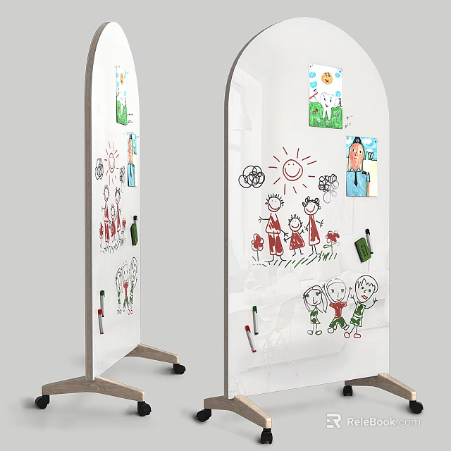 Colorful Art Supplies And Musical Instruments On Kids Drawing Easel With Sun Figure Drawings 3d model 