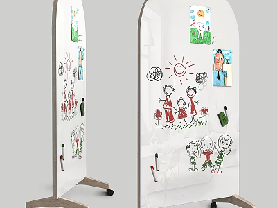 Colorful Art Supplies And Musical Instruments On Kids Drawing Easel With Sun Figure Drawings 3d model