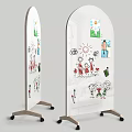 Colorful Art Supplies And Musical Instruments On Kids Drawing Easel With Sun Figure Drawings