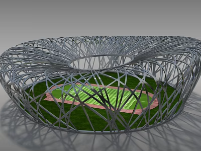 Bird's Nest National Stadium Unique Steel Structure Exterior With Green Field And Running Track 3d model