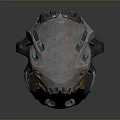Futuristic Weapon Helmet With Metallic Texture Mechanical Parts And Worn Details