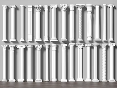 Display of Various Decorative Roman Columns With Different Capitals and Styles 3d model